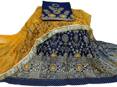 Shreemanji trading Embroidered Semi Stitched Rajasthani Poshak(Dark Blue)