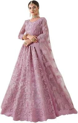 Beautypiie Embroidered Semi Stitched Lehenga Choli(Pink)