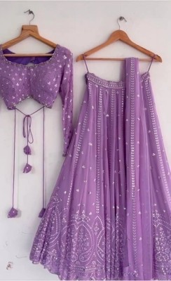 FASHION BASKET Embroidered Semi Stitched Lehenga Choli(Purple)
