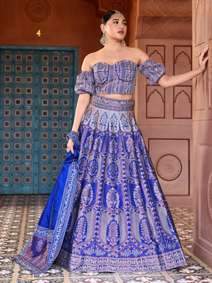 PURVAJA Self Design Semi Stitched Lehenga Choli(Light Blue)