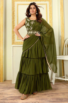 CHHELAJI Self Design Stitched Lehenga Choli(Green)