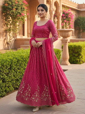 Kedar Fab Embroidered, Embellished Semi Stitched Lehenga Choli(Pink)