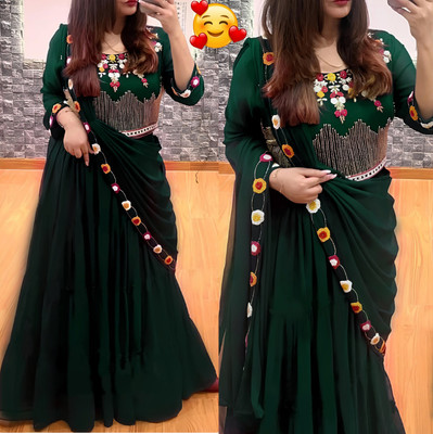 New Pooja Embellished Semi Stitched Lehenga Choli(Green)