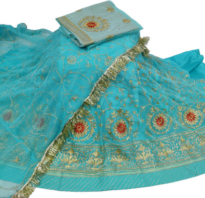 MANTUSHTI Embroidered Semi Stitched Rajasthani Poshak(Light Blue)