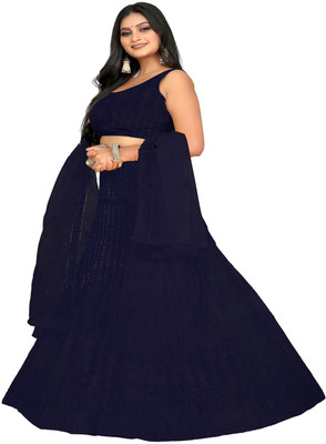 HKBDFAB Embroidered Semi Stitched Lehenga Choli(Dark Blue)
