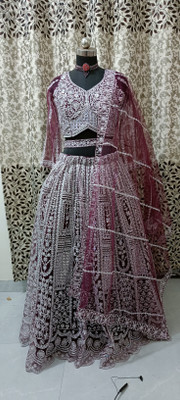 Yks fashion Embroidered Stitched Lehenga & Crop Top(Brown)
