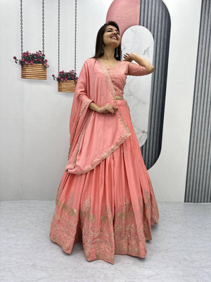 Closin Embroidered Semi Stitched Lehenga Choli(Orange)