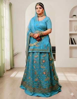 SHREE AMBEY TRADING Embroidered Semi Stitched Rajasthani Poshak(Light Blue)