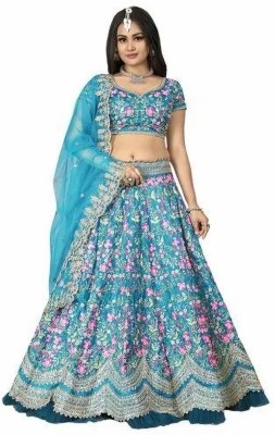 AADITASYA Embroidered, Embellished Semi Stitched Lehenga Choli(Light Blue)