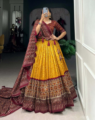 RADHVI BIZ Self Design Semi Stitched Lehenga Choli(Yellow)