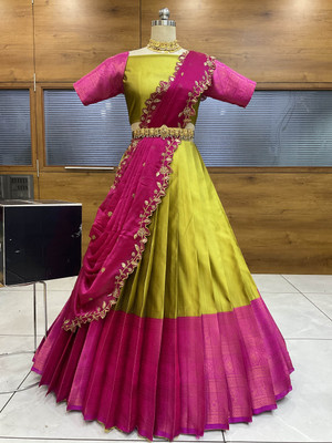 PinkBindi Self Design Semi Stitched Lehenga Choli(Yellow)