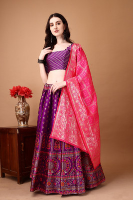KV Fashion Embellished Semi Stitched Lehenga Choli(Purple)