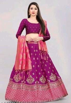 PRO TEXOFAB Embellished Semi Stitched Lehenga Choli(Purple, Blue)