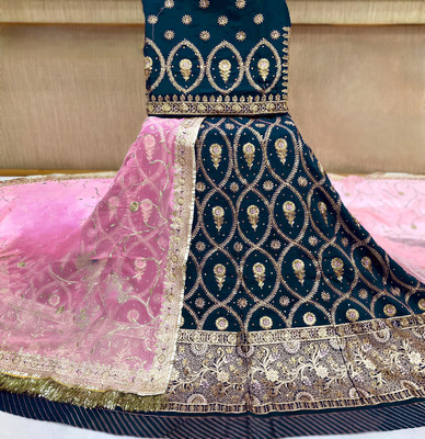 KalyaniTextile Embroidered Semi Stitched Rajasthani Poshak(Blue, Pink)