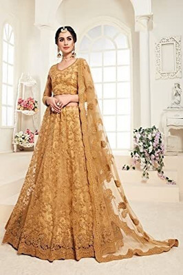 bhurkhiya Embroidered Semi Stitched Lehenga Choli(Gold)