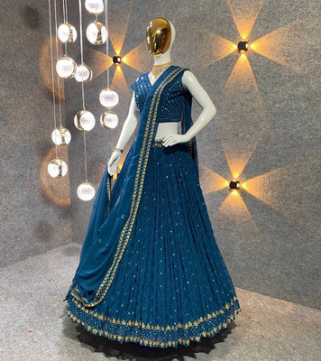 BronezoMart Embellished Semi Stitched Lehenga Choli(Blue)