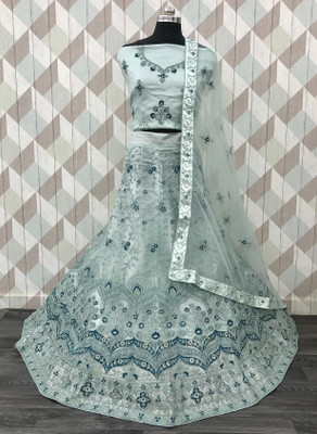 G2J BROTHERS Embroidered Semi Stitched Lehenga Choli(Beige)