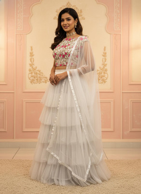 Payu Self Design Semi Stitched Lehenga Choli(White)