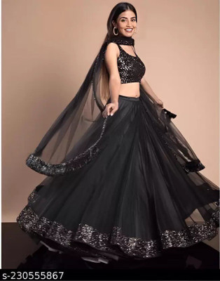 Jkdesignstudio Embroidered Semi Stitched Lehenga Choli(Black)