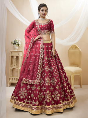 DIVINE INTERNATIONAL TRADING CO Embroidered Semi Stitched Lehenga Choli(Maroon)