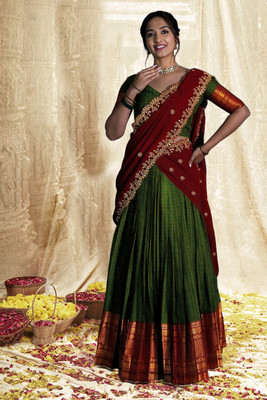 Kedar Fab Self Design Semi Stitched Lehenga Choli(Green)
