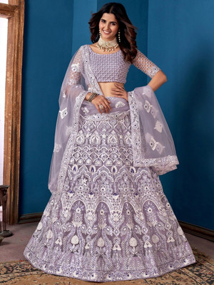 Udbhav Export Embroidered Semi Stitched Lehenga Choli(Purple)