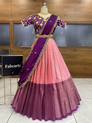 MR Y Printed Semi Stitched Lehenga Choli(Pink)