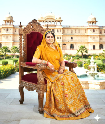 SHRIHARI BUSINESS Embroidered Semi Stitched Rajputi Poshak(Yellow)