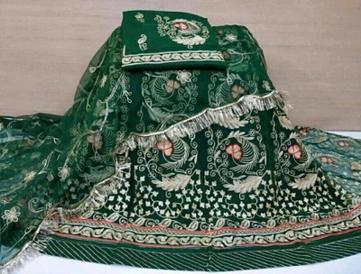 SHREE AMBEY TRADING Embroidered Semi Stitched Rajasthani Poshak(Dark Green)