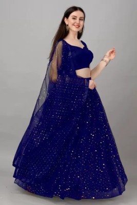 Rinu Self Design Semi Stitched Lehenga Choli(Blue)