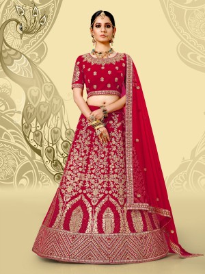 Laxmipati sarees Embroidered Semi Stitched Lehenga Choli(Red)