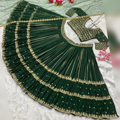 KAPANKU Self Design Semi Stitched Lehenga Choli(Green)