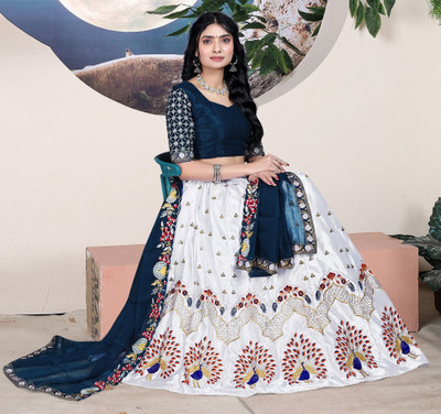 MADHUR HAND WORK ART Embroidered Semi Stitched Lehenga Choli(White)