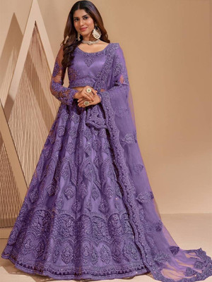 Aika Embroidered Semi Stitched Lehenga Choli(Purple)