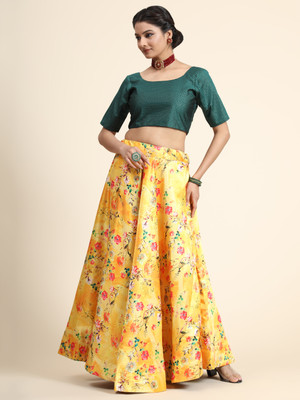 kaizen International Printed Semi Stitched Lehenga Choli(Yellow)