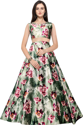 KAHIRAA WHOLETEX Digital Print Semi Stitched Lehenga & Crop Top(Multicolor)