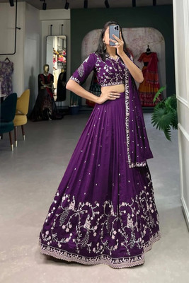 MAABHAVANI CREATION Embroidered Semi Stitched Lehenga Choli(Purple)