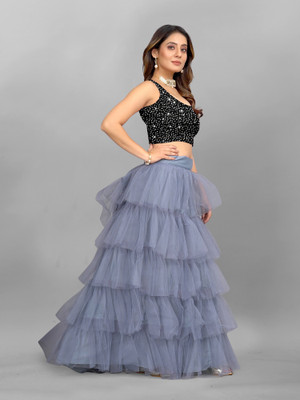LADY SHOPI Embellished Semi Stitched Lehenga Choli(Grey)