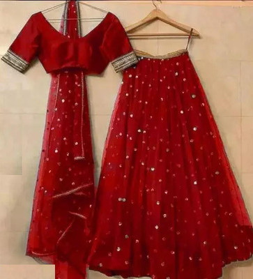 Rise On Fab Embroidered Semi Stitched Lehenga Choli(Red)
