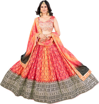 AWLFAB Embroidered Semi Stitched Lehenga Choli(Multicolor)