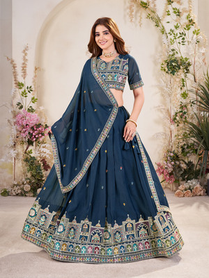 Tasrika Embroidered Semi Stitched Lehenga Choli(Blue)