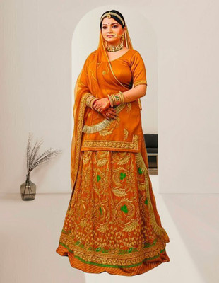 SHREE AMBEY TRADING Embroidered Semi Stitched Rajasthani Poshak(Yellow)