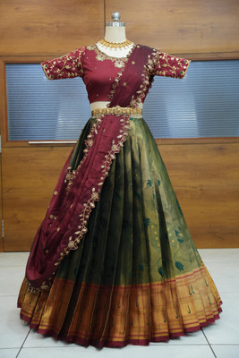 Fabcartz Self Design Semi Stitched Lehenga Choli(Green)