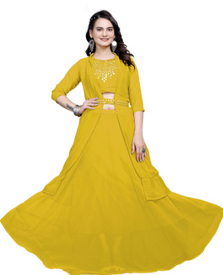 SK LIFESTYLE Embellished Stitched Lehenga with Jacket(Yellow)