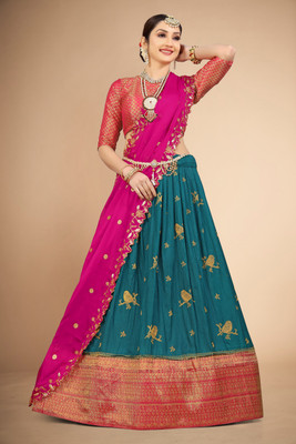 SHREE CREATION Self Design Semi Stitched Lehenga Choli(Dark Blue)