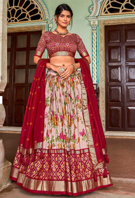 AAYUSHYAM ENTERPRISE Floral Print, Self Design Semi Stitched Lehenga Choli(Red)