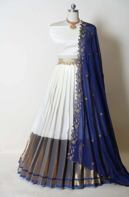 MR Y Embroidered Semi Stitched Lehenga Choli(Dark Blue, White, Gold)