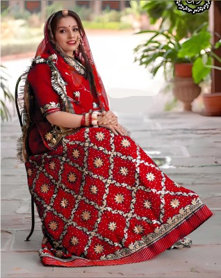 Anjani Textile Embroidered, Embellished, Self Design Semi Stitched Rajasthani Poshak(Red)