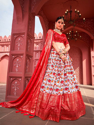 Deepkala Designer Floral Print Semi Stitched Lehenga Choli(Red)