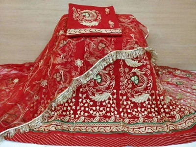 Bhawani Collection Embroidered Semi Stitched Rajasthani Poshak(Red)
